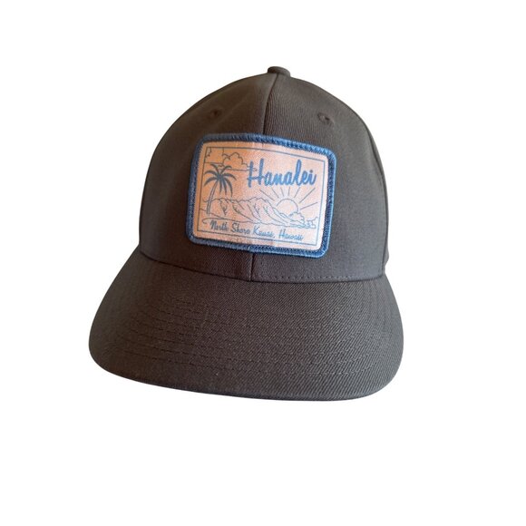 Hanalei Hawaiian Fitted Cap  6 7/8-7 1/4 Grey Blue Patch Tropical Travel - Picture 1 of 6
